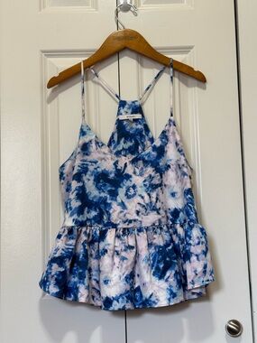 RO & DE Tie Dye Babydoll Tank Ruffle Hem Racerback Size M